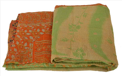 Sanskriti Vintage Indian Gudari Kantha Cotton Full Throw Bedspread Hand Made Needle Work