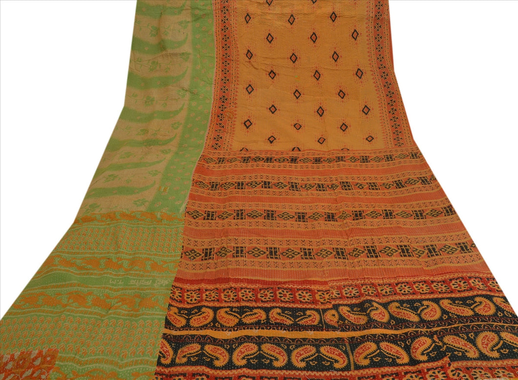 Vintage Indian Gudari Kantha Cotton Full Throw Bedspread Hand Made Needle Work
