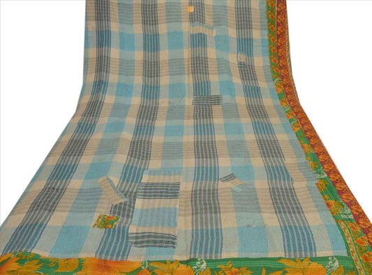 Sanskriti Vintage Indian Gudari Kantha Cotton Full Throw Bedspread Hand Made Needle Work