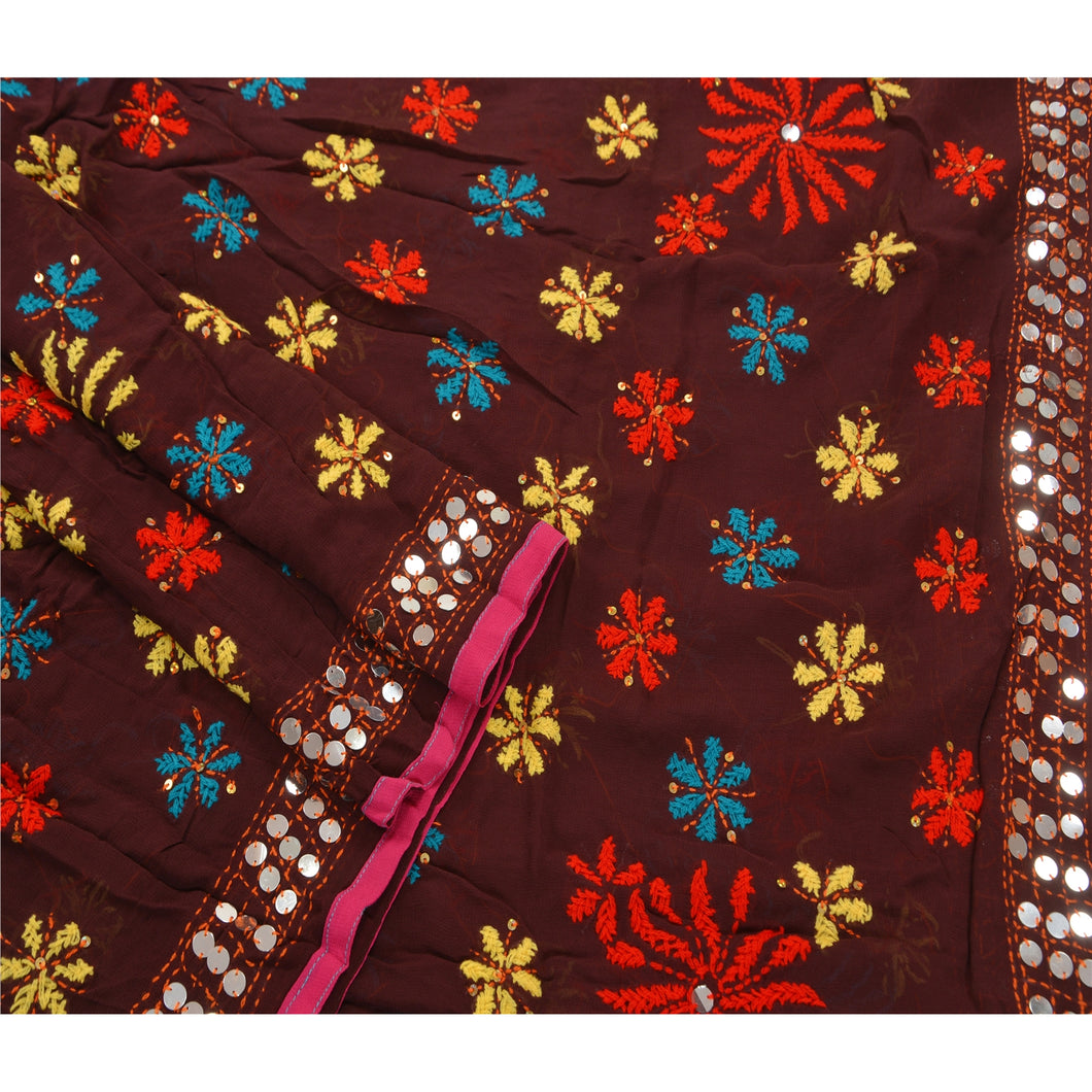 Sanskriti New Dupatta Long Stole Georgette OOAK Hand Embroidered Phulkari Scarves Wrap