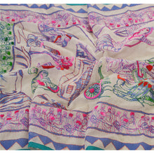 Load image into Gallery viewer, Sanskriti New White Heavy Dupatta Hand Embroidered Kantha Stole Chanderi Silk
