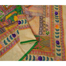 Load image into Gallery viewer, Sanskriti New Cream Heavy Dupatta Hand Embroidered Kantha Stole Chanderi Silk
