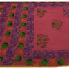 Sanskriti Vintage New Pink Heavy Dupatta Hand Embroidered Kantha Stole Chanderi Silk