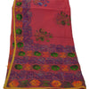 Sanskriti Vintage New Pink Heavy Dupatta Hand Embroidered Kantha Stole Chanderi Silk