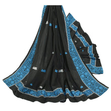 Load image into Gallery viewer, Sanskriti Vintage Black Heavy Dupatta 100% Pure Cotton Woven Scarf Floral Stole
