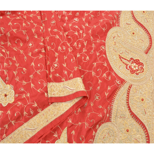 Sanskriti Vintage Rød Tung Dupatta 100% Ren Silke Håndperlet Patchwork Stola