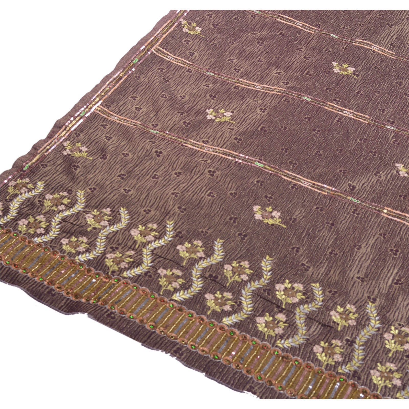 Sanskriti Vintage Purple Heavy Dupatta Tissue Hand Beaded Woven Sequins Stole