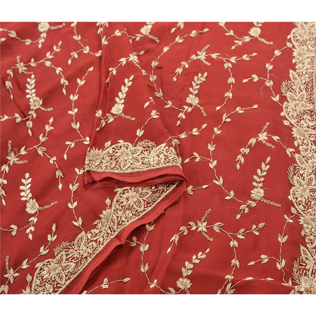 Sanskriti Vintage Traditional Red Heavy Dupatta Art Silk Handmade Zardozi Stole
