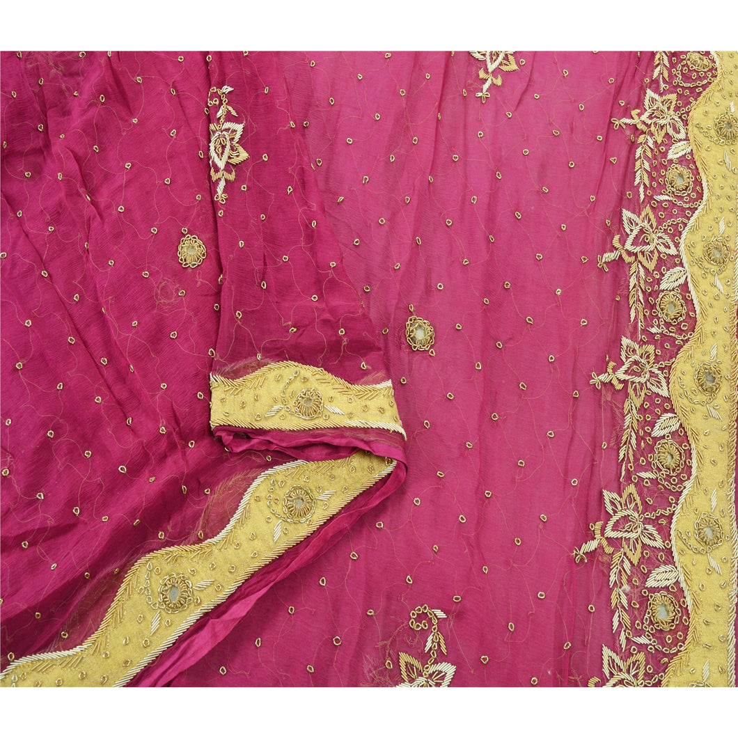 Sanskriti Vintage Indian Heavy Dupatta Purple Pure Chiffon Silk Handmade Stole
