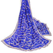 Load image into Gallery viewer, Sanskriti Vintage Heavy Dupatta Art Silk Royal Blue Hand Beaded Zardozi Stole
