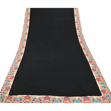 Load image into Gallery viewer, Sanskriti Vintage Heavy Dupatta Pure Cotton Black Embroidered Patch Work Stole
