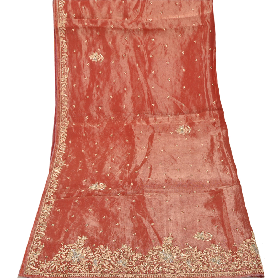 Sanskriti Vintage Heavy Dupatta Art Silk Golden Red Hand Beaded Zardozi Stole