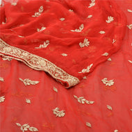 Sanskriti Vintage Heavy Wedding Dupatta Pure Chiffon Silk Red Hand Beaded Stole