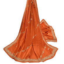 Load image into Gallery viewer, Sanskriti Vintage Heavy Dupatta Pure Satin Silk Orange Hand Embroidered Stole

