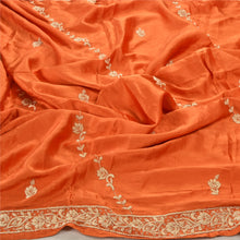 Load image into Gallery viewer, Sanskriti Vintage Heavy Dupatta Pure Satin Silk Orange Hand Embroidered Stole
