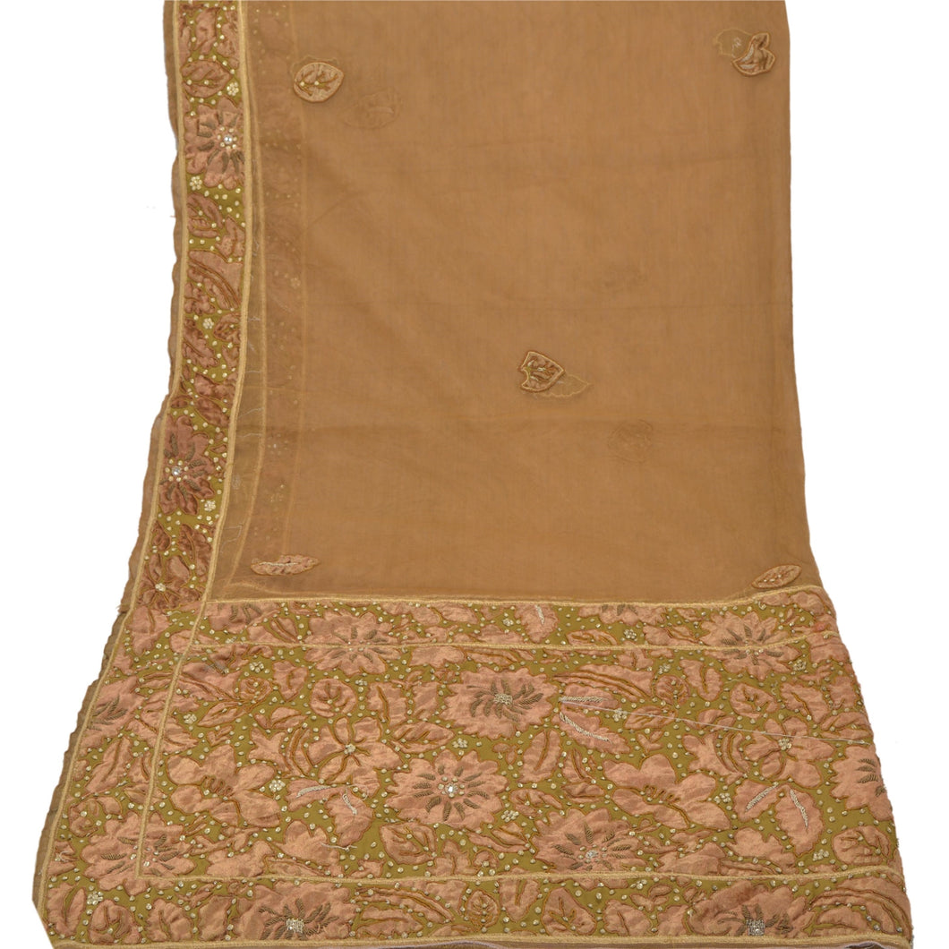Sanskriti Vintage Heavy Dupatta Net Mesh Green Hand Beaded Patch Work Stole