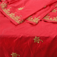 Sanskriti Vintage Heavy Dupatta 100% Pure Silk Red Hand Beaded Zardozi Stole
