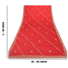 Load image into Gallery viewer, Sanskriti Vintage Heavy Dupatta Pure Satin Silk Red Hand Embroidered Stole
