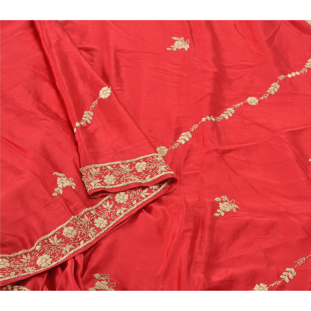 Sanskriti Vintage Heavy Dupatta Pure Satin Silk Red Hand Embroidered Stole