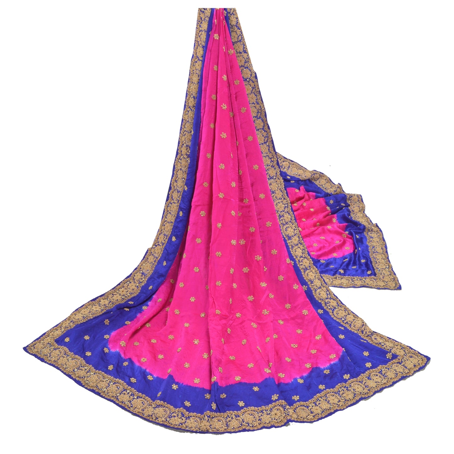 Sanskriti Vintage Tung Dupatta Ren Satin Silke Pink Håndperlet Zardozi Stola