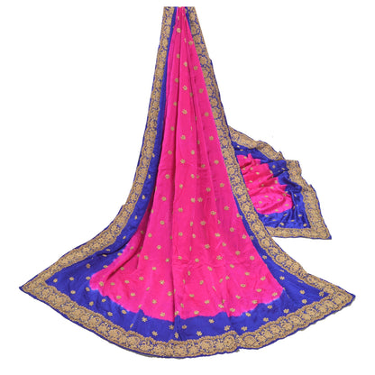Sanskriti Vintage Tung Dupatta Ren Satin Silke Pink Håndperlet Zardozi Stola