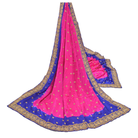 Sanskriti Vintage Tung Dupatta Ren Satin Silke Pink Håndperlet Zardozi Stola