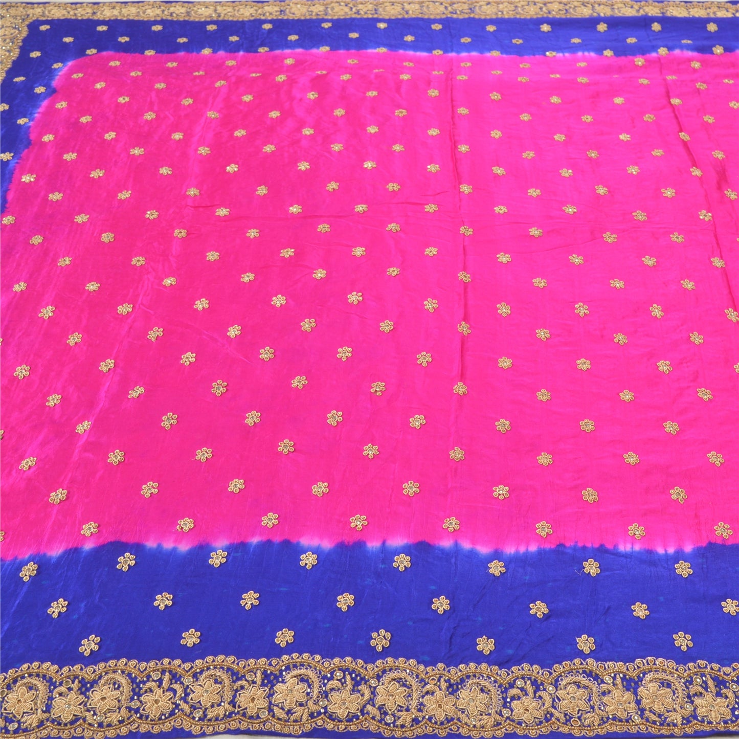 Sanskriti Vintage Tung Dupatta Ren Satin Silke Pink Håndperlet Zardozi Stola
