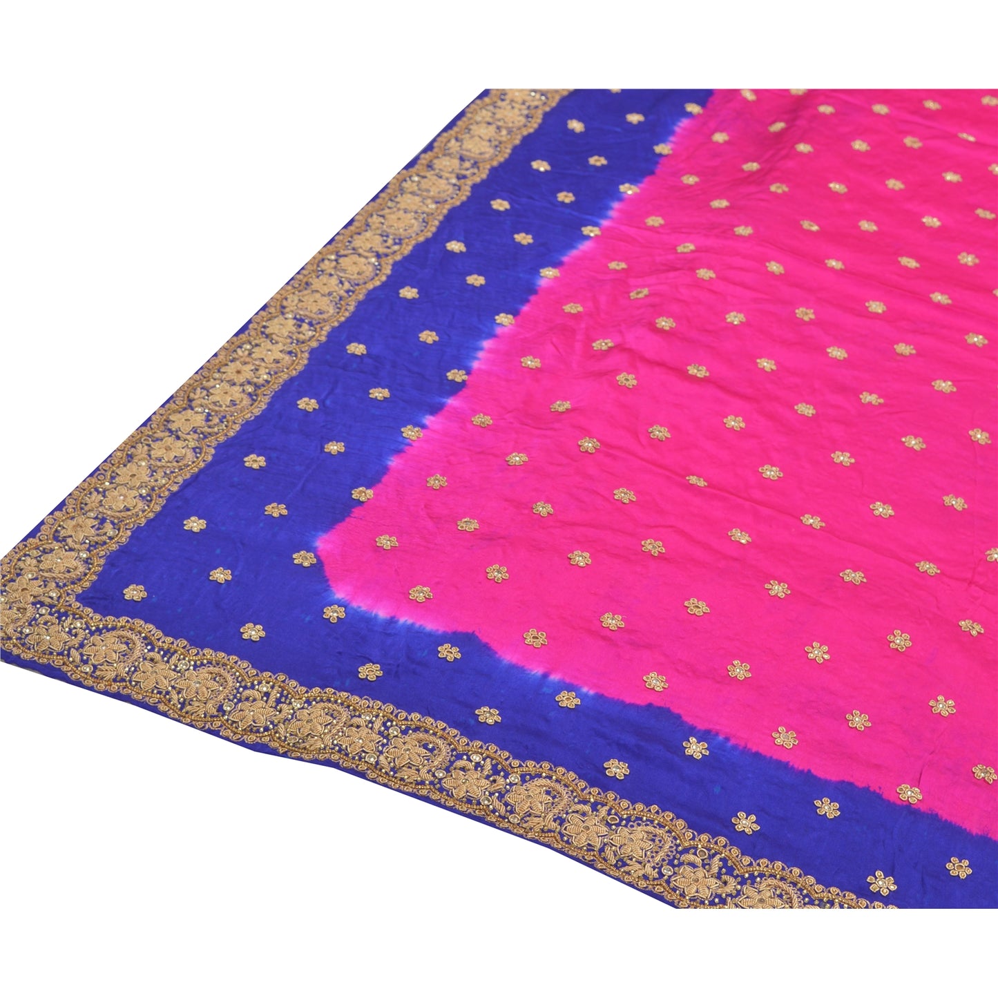 Sanskriti Vintage Tung Dupatta Ren Satin Silke Pink Håndperlet Zardozi Stola