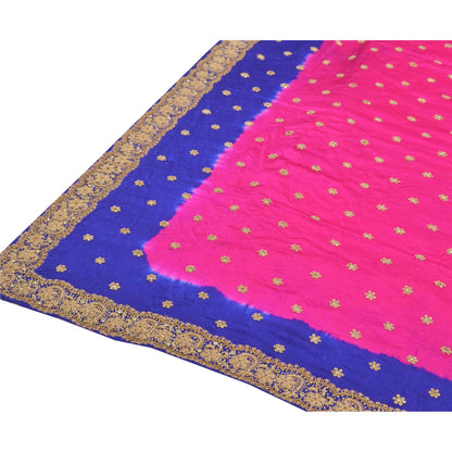 Sanskriti Vintage Tung Dupatta Ren Satin Silke Pink Håndperlet Zardozi Stola