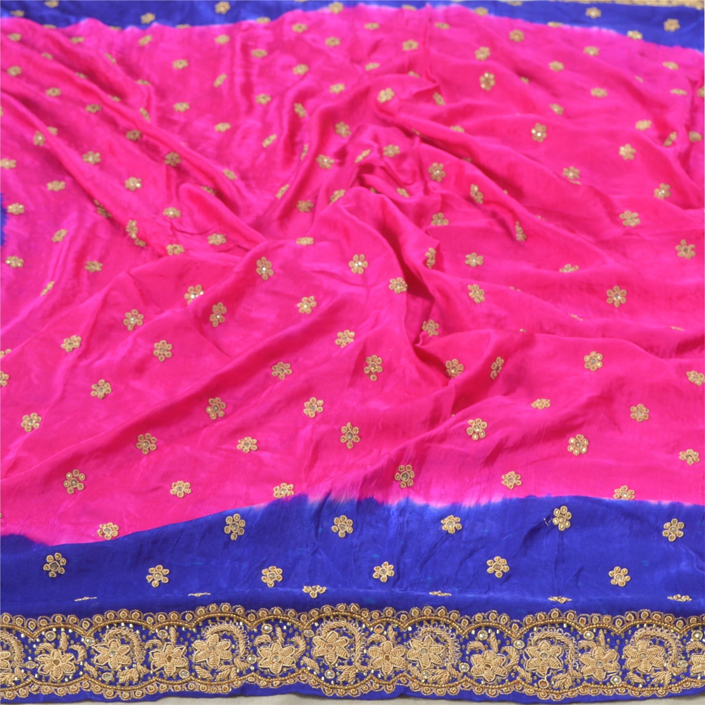 Sanskriti Vintage Tung Dupatta Ren Satin Silke Pink Håndperlet Zardozi Stola