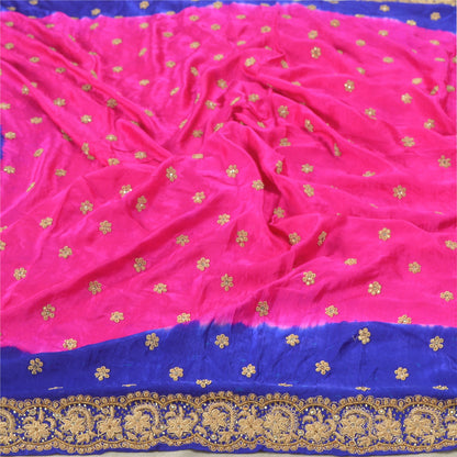 Sanskriti Vintage Tung Dupatta Ren Satin Silke Pink Håndperlet Zardozi Stola