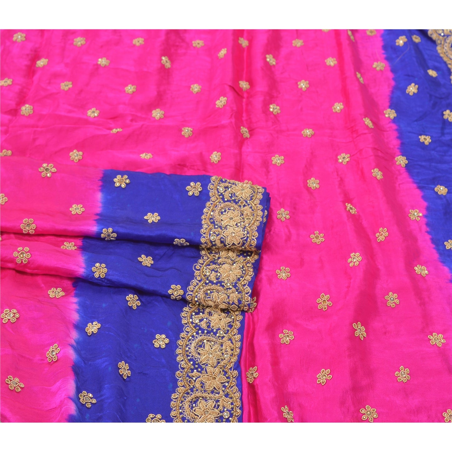Sanskriti Vintage Tung Dupatta Ren Satin Silke Pink Håndperlet Zardozi Stola