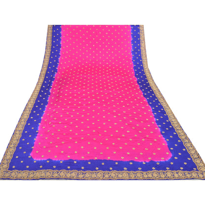 Sanskriti Vintage Tung Dupatta Ren Satin Silke Pink Håndperlet Zardozi Stola