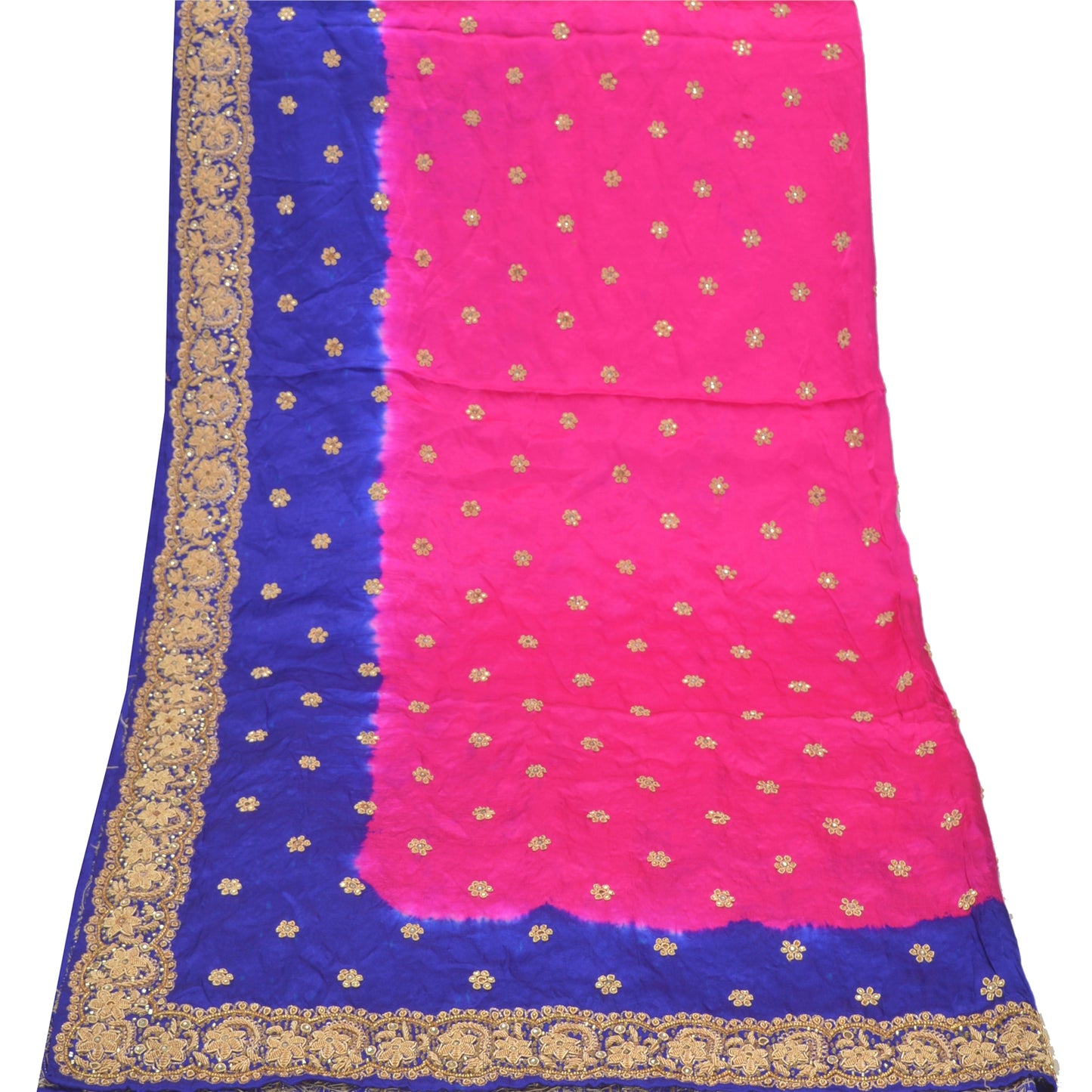 Sanskriti Vintage Tung Dupatta Ren Satin Silke Pink Håndperlet Zardozi Stola