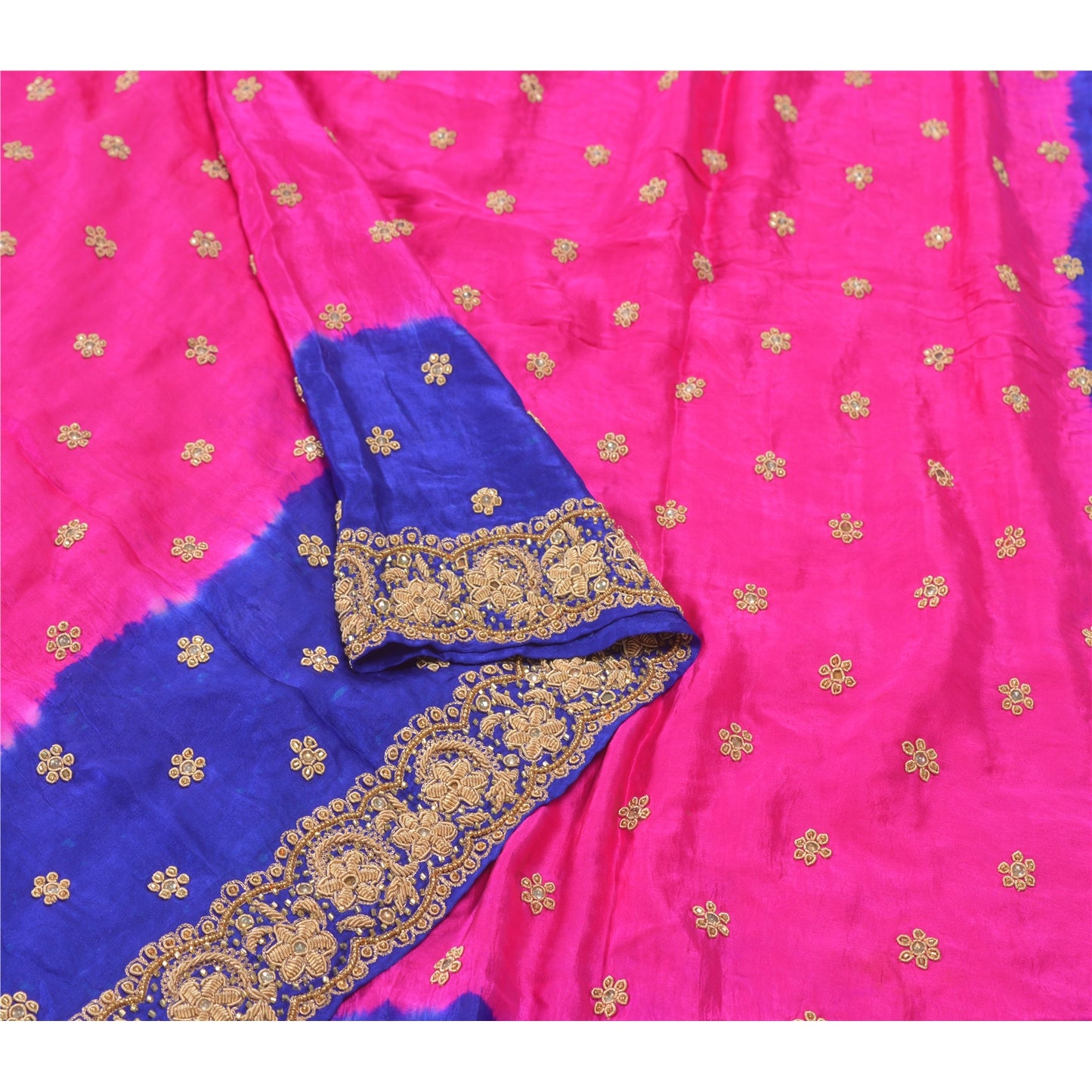 Sanskriti Vintage Tung Dupatta Ren Satin Silke Pink Håndperlet Zardozi Stola
