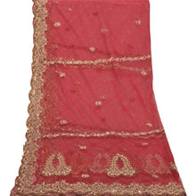 Load image into Gallery viewer, Sanskriti Vintage Heavy Indian Dupatta Net Mesh Dark Red Hand Beaded Stole
