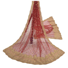 Load image into Gallery viewer, Sanskriti Vintage Heavy Indian Dupatta Net Mesh Hand Beaded Dark Red Stole

