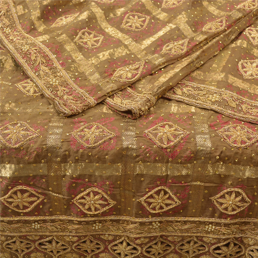 Sanskriti Vintage Heavy Dupatta Pure Silk Green Handmade Woven Bandhani Stole