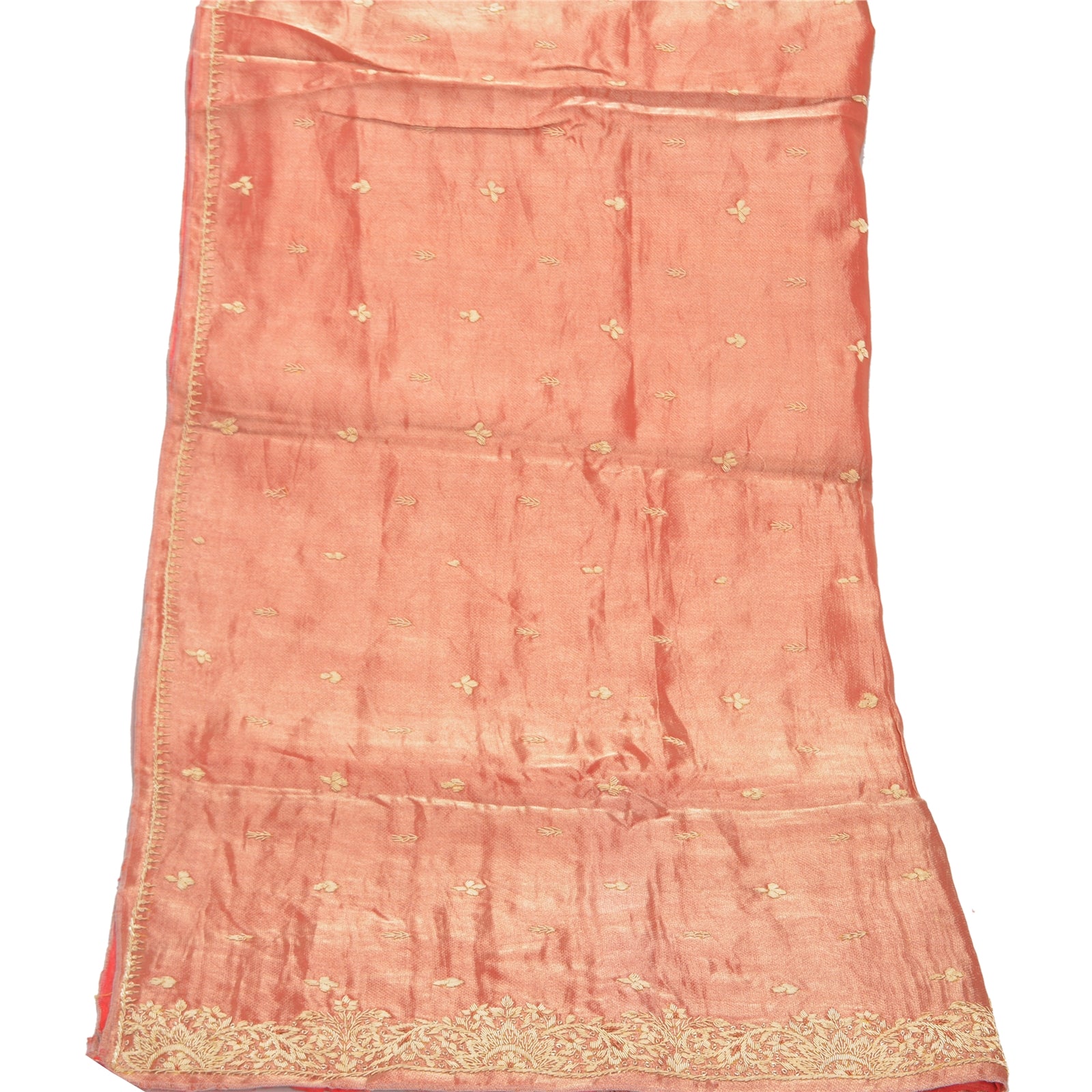 Sanskriti Vintage Heavy Dupatta Tissue Golden Red Hand Embroidered Zardozi Stole