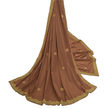 Load image into Gallery viewer, Sanskriti Vintage Heavy Dupatta Pure Crepe Silk Brown Handmade Zardozi Stole
