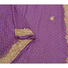 Load image into Gallery viewer, Sanskriti Vintage Heavy Dupatta 100% Pure Chiffon Silk Purple Hand Beaded Stole
