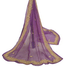 Load image into Gallery viewer, Sanskriti Vintage Heavy Dupatta 100% Pure Chiffon Silk Purple Hand Beaded Stole
