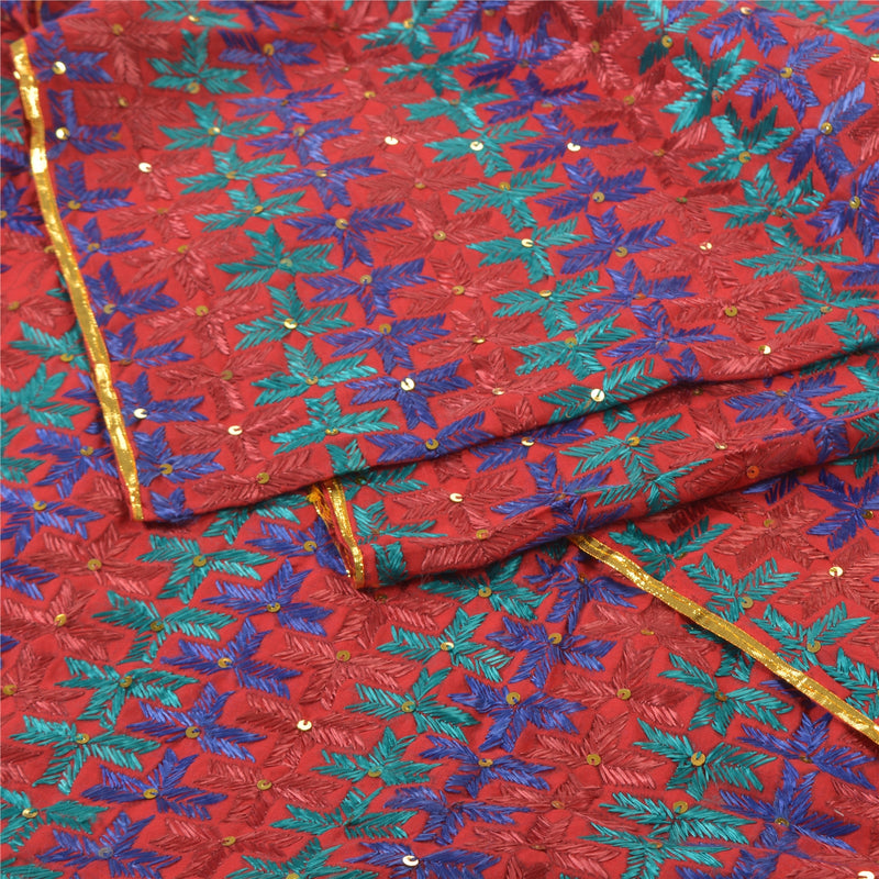 Sanskriti Vintage Dupatta Pure Cotton Red Handmade Bagh Phulkari Ooak Stole 95 Inches Indian Women Neckscarf Thread Recycled Craft Fabric
