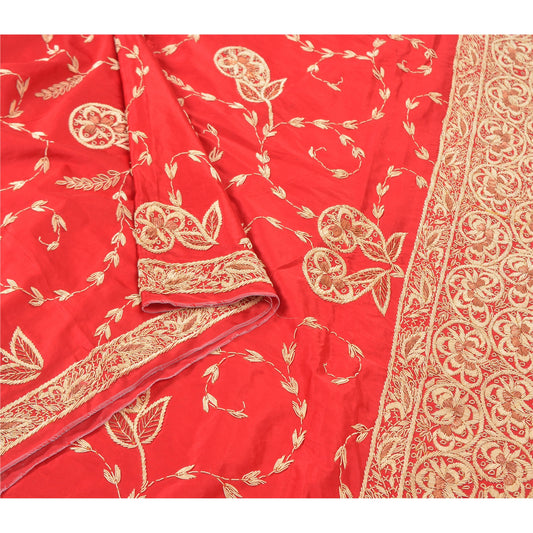 Sanskriti Vintage Heavy Dupatta Pure Satin Silk Red Hand Beaded Zardozi Stole