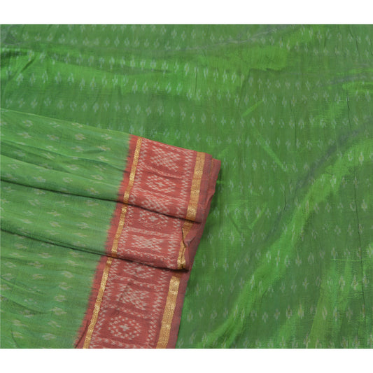 Sanskriti Vintage Green Pochampally Ikat Heavy Dupatta Handwoven Pure Silk Stole