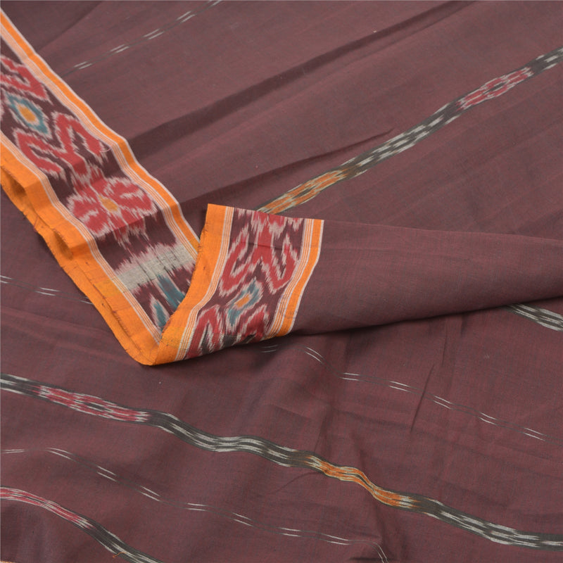 Sanskriti Vintage Long Dupatta Brown Sambalpuri Ikat Handwoven Pure Cotton India Head Stole Indian Craft Supplies Fabric