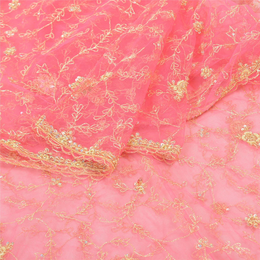 Sanskriti Vintage Heavy Dupatta Net Mesh Pink Hand Beaded Zari Work Stole