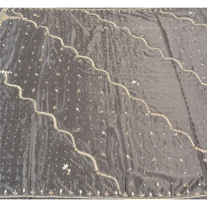 Sanskriti Vintage Heavy Dupatta 100% Pure Satin Silk Grey Hand Beaded Stole