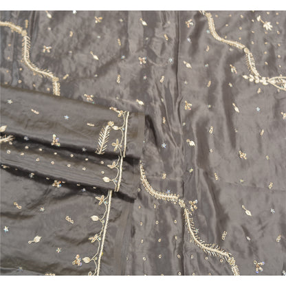 Sanskriti Vintage Heavy Dupatta 100% Pure Satin Silk Grey Hand Beaded Stole