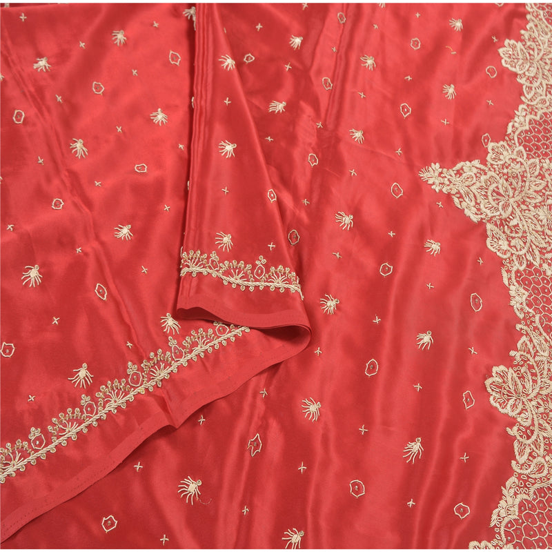 Sanskriti Vintage Dark Red Wedding Dupatta Satin Hand Beaded Zardozi Head Neck Wrap Long Stole Indian Craft Supplies Fabric